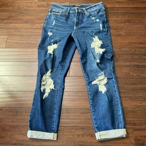 Judy Blue Jeans Boyfriend Fit Distressed Stretch Denim Dark Blue 5/27 JB88220